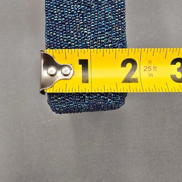 VTG Beaded Purse Made in Japan Blue Mosaic Iridescent Evening Bag Top Handle 60s - Picture 13 of 14